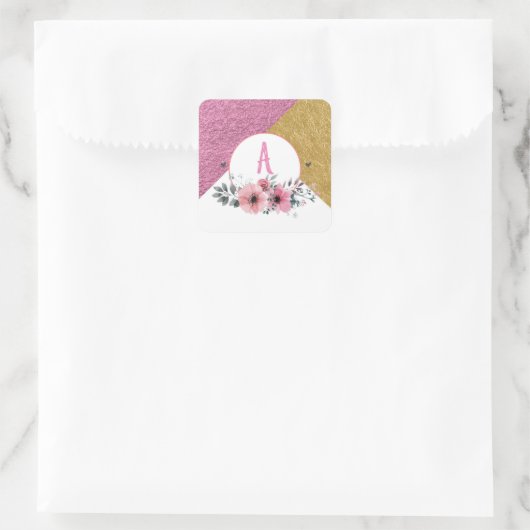 バラと金ゴールドのステッパーソナライズされたカー スクエアシール (バッグ)