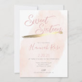 バラと金ゴールドウォーターカラースウィート16誕生日 招待状 (正面)