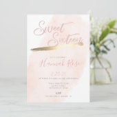 バラと金ゴールドウォーターカラースウィート16誕生日 招待状 (スタンド正面)