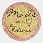 バラと金ゴールドグリッターは愛ハートのシンボルで作られる ラウンドシール (正面)