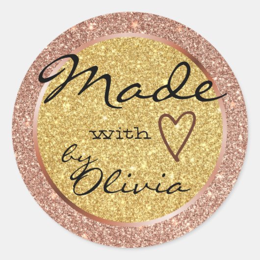 バラと金ゴールドグリッターは愛ハートのシンボルで作られる ラウンドシール (正面)