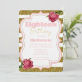 バラと金ゴールドグリッター十八歳の誕生日パーティー 招待状 (スタンド正面)