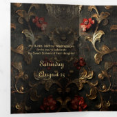 バラと金ゴールドスウィート16パーティの招待状 三つ折り招待状 (内部最初)