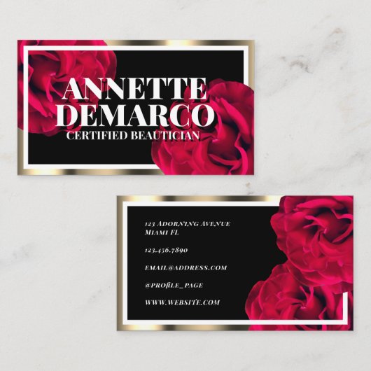 バラと金ゴールドフレーム 名刺 (正面/裏面)