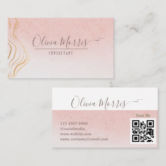 バラと金ゴールドミニマルQRコードプロフェッショナル 名刺 (正面/裏面)