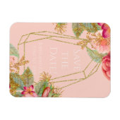 バラと金ゴールド日付を保存！ |コーラル マグネット (横)