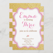 バラと金ゴールド第1の誕生日招待状 招待状 (正面/裏面)