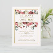 バラと金ゴールド結婚式招待状 招待状 (スタンド正面)