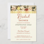 バラと金ゴールド縁どのブライダルシャワー招待 招待状 (正面)