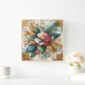 バラと金ゴールド離れを大理石 スクエア壁時計 (ホーム)