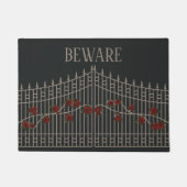 バラと鉄格子の門 "Beware" 大学生の寮用 ドアマット (正面)