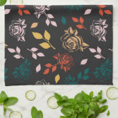 バラと離れパターン キッチンタオル (折り畳み)