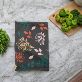 バラと離れパターン キッチンタオル