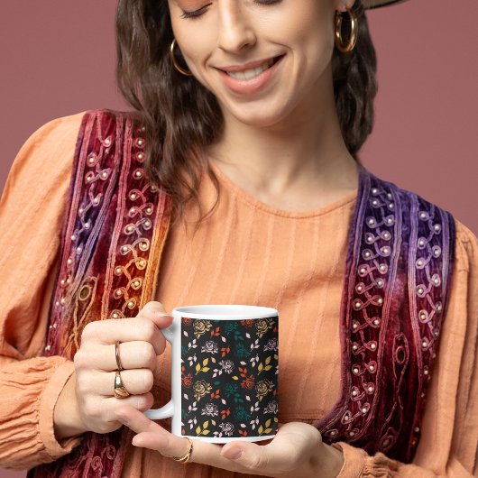 バラと離れパターン コーヒーマグカップ