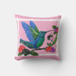 バラと雨のハチドリ クッション