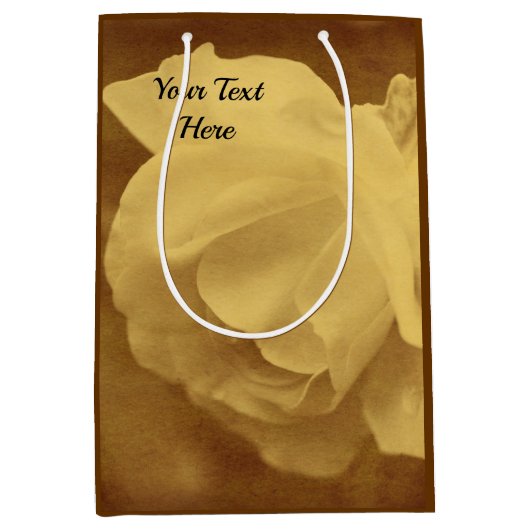 バラと雨滴の高齢者のヴィンテージの外観 ミディアムペーパーバッグ (正面)