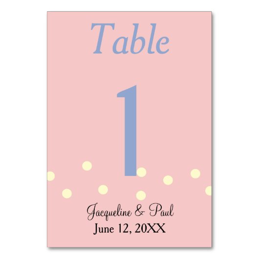 バラと青水玉模様結婚のテーブル番号カード テーブルナンバー (正面)