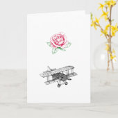 バラと飛行機 カード (黄色い花)