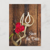 バラと馬ビット国の結婚式の日付を保存 案内ポストカード (正面)