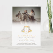 バラと馬モノグラム結婚の食事オプションRSVP 招待状 (正面)