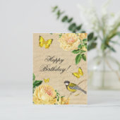 バラと鳥の美しい誕生日はがき ポストカード (スタンド正面)