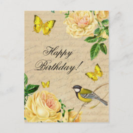 バラと鳥の美しい誕生日はがき ポストカード