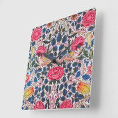 バラと鳥ウィリアム·モリス スクエア壁時計 (傾斜)