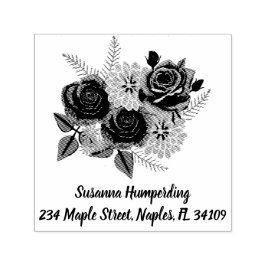 バラとDahliasのアドレス付き自己インク入力スタンプ セルフインキングスタンプ