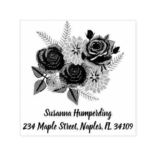 バラとDahliasのアドレス付き自己インク入力スタンプ セルフインキングスタンプ (デザイン)