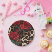 バラとLeopard Print ペーパープレート (パーティー)