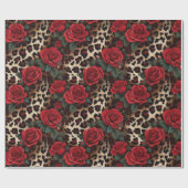 バラとLeopard Print ラッピングペーパー (フラット)