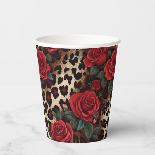 バラとLeopard Print 紙コップ (正面)