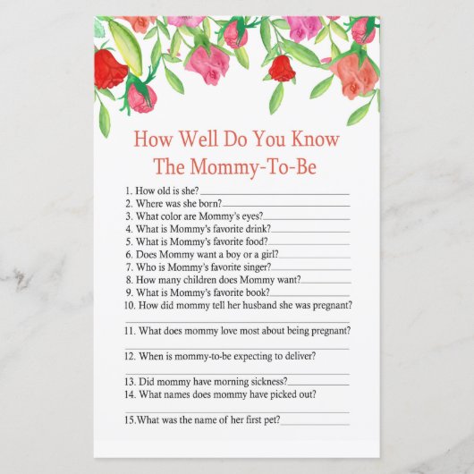 バラどのように良い知っている赤ちゃんシャワーのゲーム (正面)