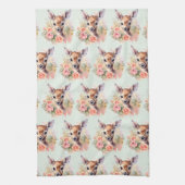 バラに囲まれたかわいい鹿の模様 キッチンタオル (縦)