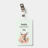 バラに囲まれたかわいい鹿 バッジ (裏面 （クリップ付）)