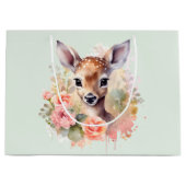 バラに囲まれたかわいい鹿 ラージペーパーバッグ (正面)