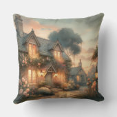バラに囲まれた日暮れの童話の家 クッション (裏面)