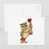 バラのいるフクロウ ポストカード (正面/裏面)