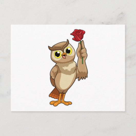 バラのいるフクロウ ポストカード (正面)