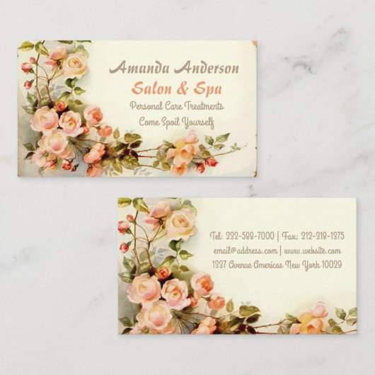 バラのかわいいヴィンテージの束 名刺 (正面/裏面)