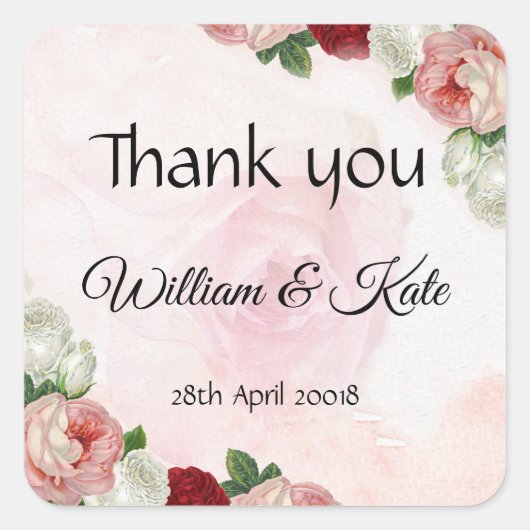 バラのカスタム結婚式のラベル付け感謝していを行う スクエアシール (正面)