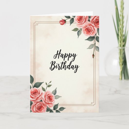 バラのカリグラフィー 誕生日カード カード (正面)