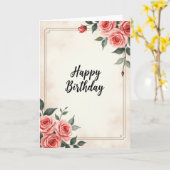 バラのカリグラフィー 誕生日カード カード (黄色い花)