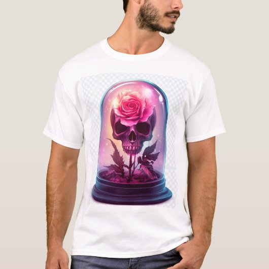 バラのガラスのドクロ Tシャツ (正面)