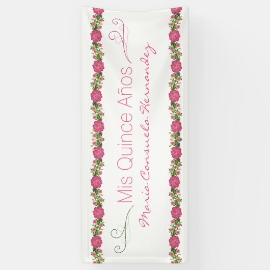 バラのキンセアニェラのピンクの旗 横断幕 (縦)