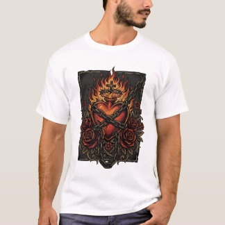 バラのクラシカル ゴシック セイクリッド ハート Tシャツ
