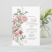 バラのグリーン ユーカリ 55歳の誕生日 招待状 (スタンド正面)