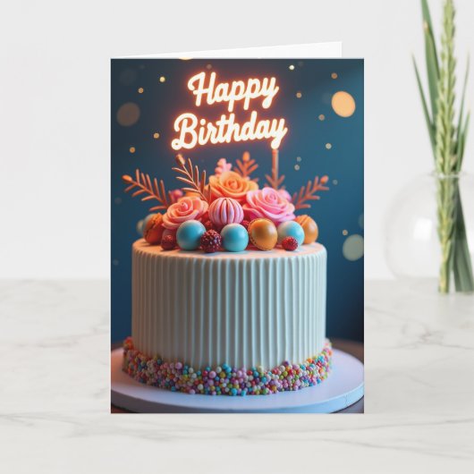 バラのケーキの誕生日カード カード (正面)