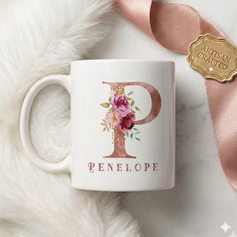 バラのゴールドのイニシャルPモノグラム コーヒーマグカップ