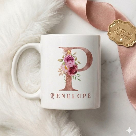 バラのゴールドのイニシャルPモノグラム コーヒーマグカップ
